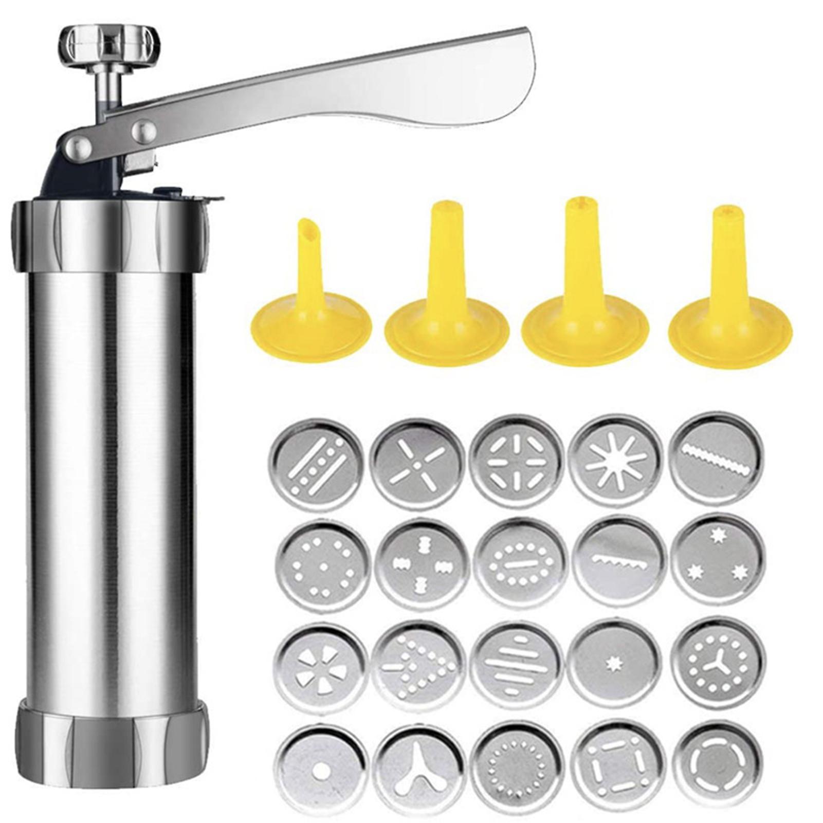 Silver Cookie Press Gun Kit Pastry Press Set With 20 Discs And 4 Icing Tips For Diy Biscuit Maker And Decoration