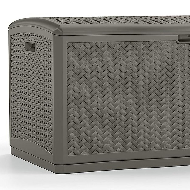 Suncast Bmdb12000st 124 gallon Extra Large All weather Uv resistant Herringbone Pattern Deck Box W lockable Lid For Garden Garage Or Patio Stoney