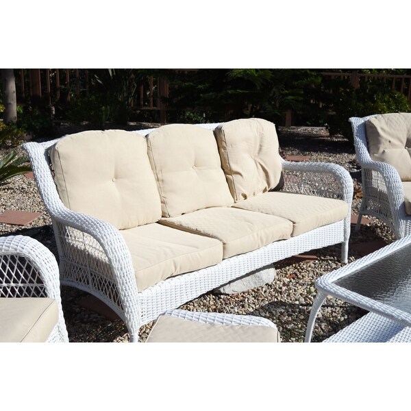 Jeco White Wicker 6piece Seating Set with Tan Cushions