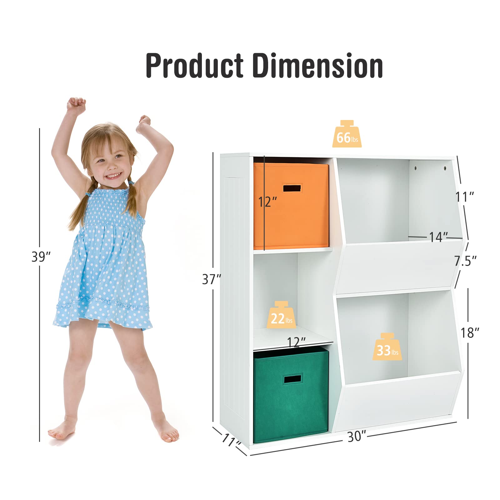 Costzon 5 Cubbies Kids Toy Storage Organizer with Bookcase