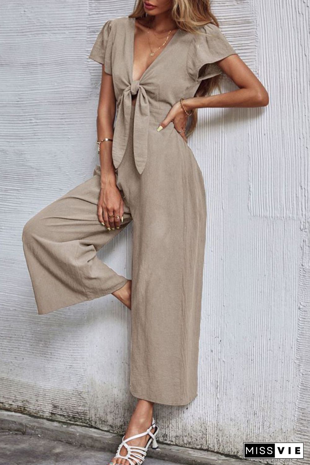 Bow Knot Wide Leg Long Pants Jumpsuit Wholesale