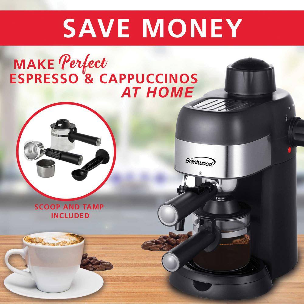 Brentwood 4-Cup Stainless Steel Espresso and Cappuccino Maker Machine GA-134BK