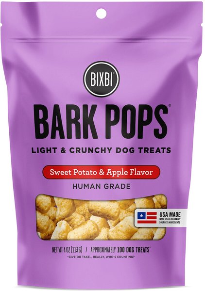 BIXBI Bark Pops Chicken-Free Sweet Potato and Apple Flavor Light and Crunchy Dog Treats