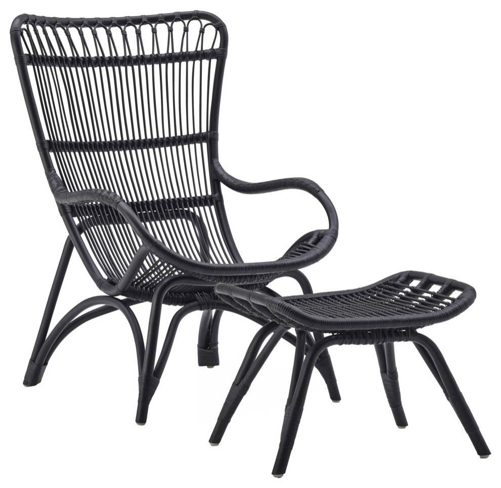 Monet Highback Rattan Lounge Chair and Footstool  Black   Tropical   Armchairs And Accent Chairs   by Sika Design  Houzz