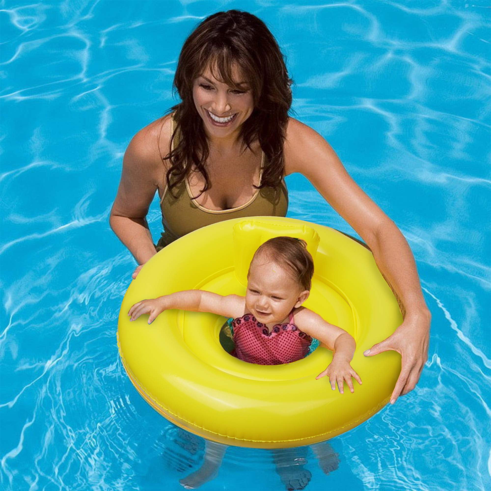 Aquablu Inflatable Baby Seat 24 Yellow Summertime Safety Float for Pool Beach Lake Bay & More Comfortable Floating Support & Solid Bottom for Toddlers Ages 1-2 Years