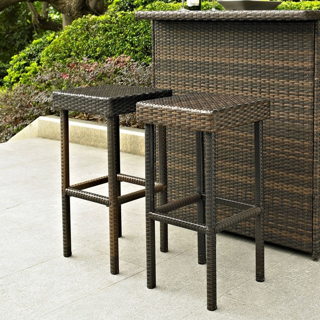 Palm Harbor 2pk Outdoor Wicker Bar Height Stools Brown Crosley