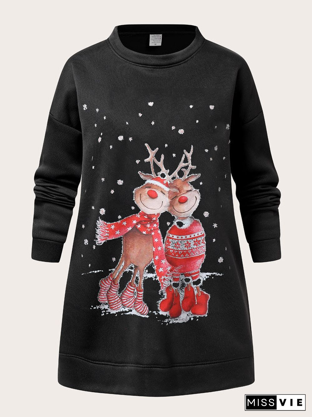 Christmas Cartoon Print Casual O-neck Loose Sweatshirt