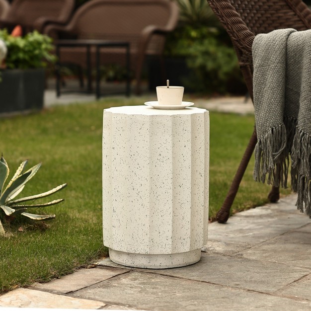 Luxenhome Off White With Gray Cement Round Side Table