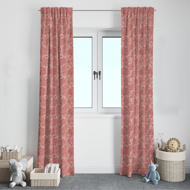 Bacati Sophia Coral Scroll Cotton Printed Single Window Curtain Panel