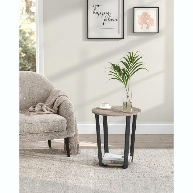 Vasagle End Table Round Side Table With Storage Shelf Industrial Accent Furniture With Steel Frame Heather Greige And Black