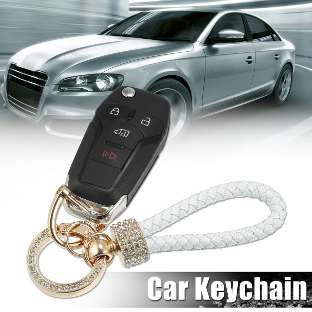 Unique Bargains Car Fob Key Chain Keychains Holder Pu Leather 360 Degree Rotatable With D Shaped Ring Key Rings Set