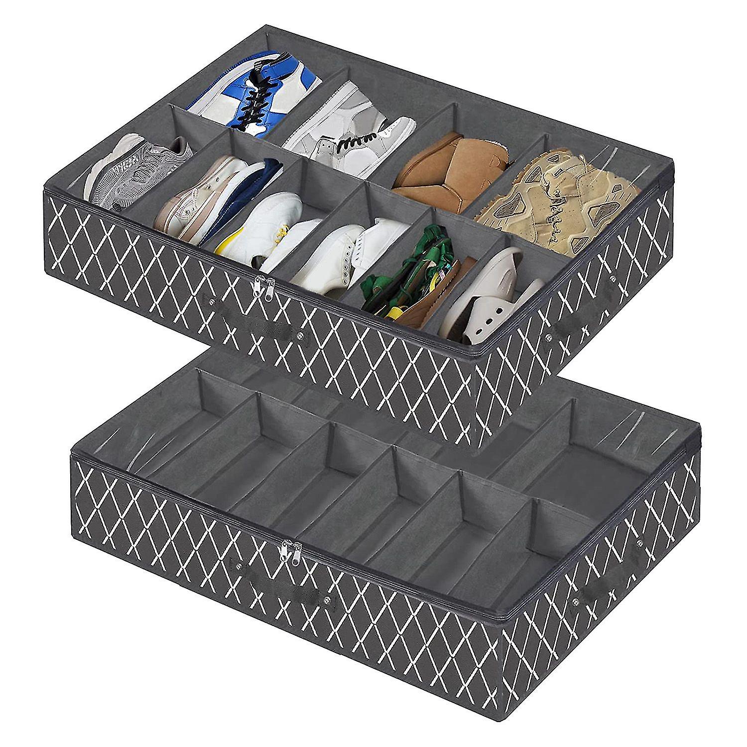 Under Bed Shoes Organizer Storage Bag - Fits 8 Jumbo And 12 Large Pairs Underbed Shoe Closet Contai