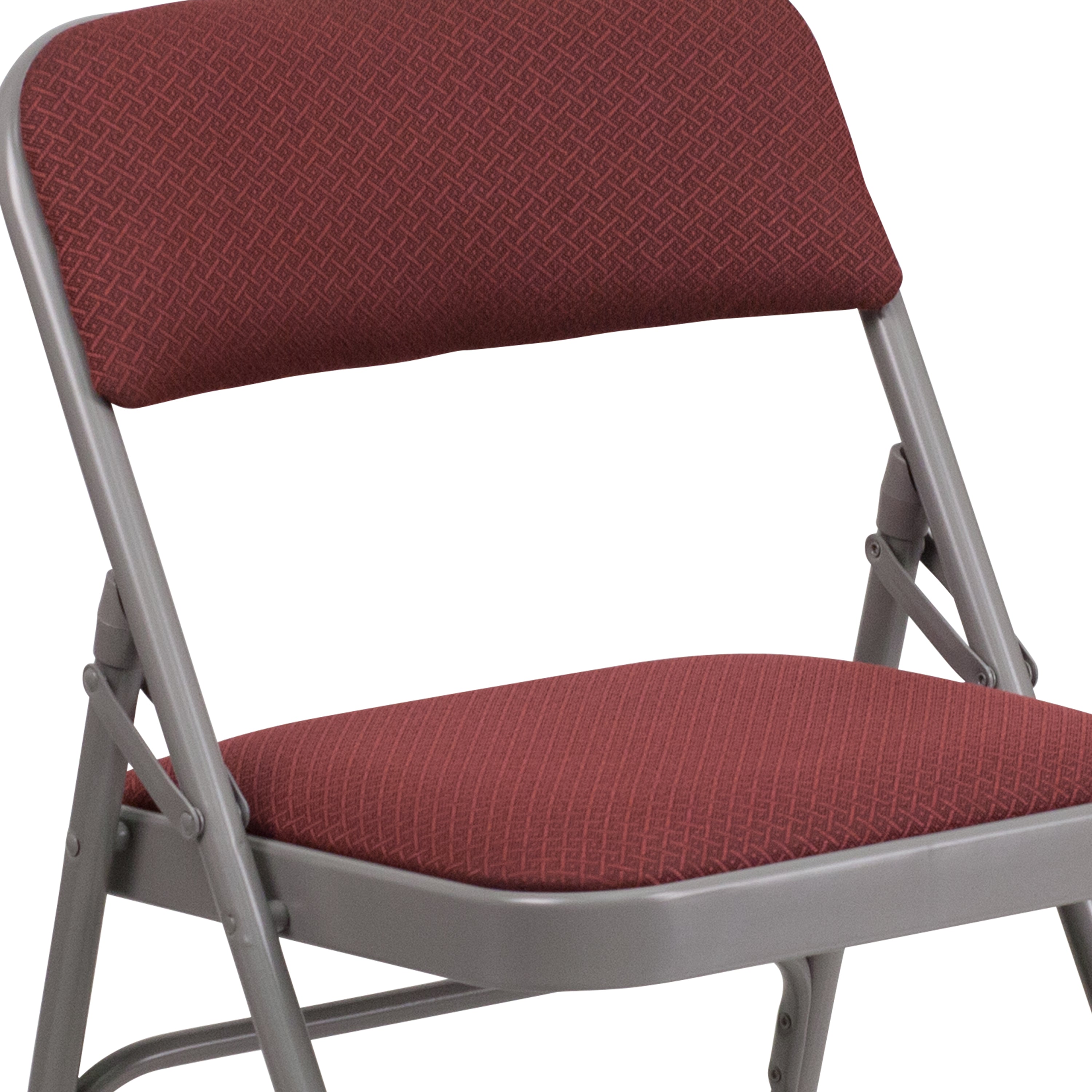 Flash Furniture HERCULES Series Curved Triple Braced & Double Hinged Burgundy Patterned Fabric Metal Folding Chair