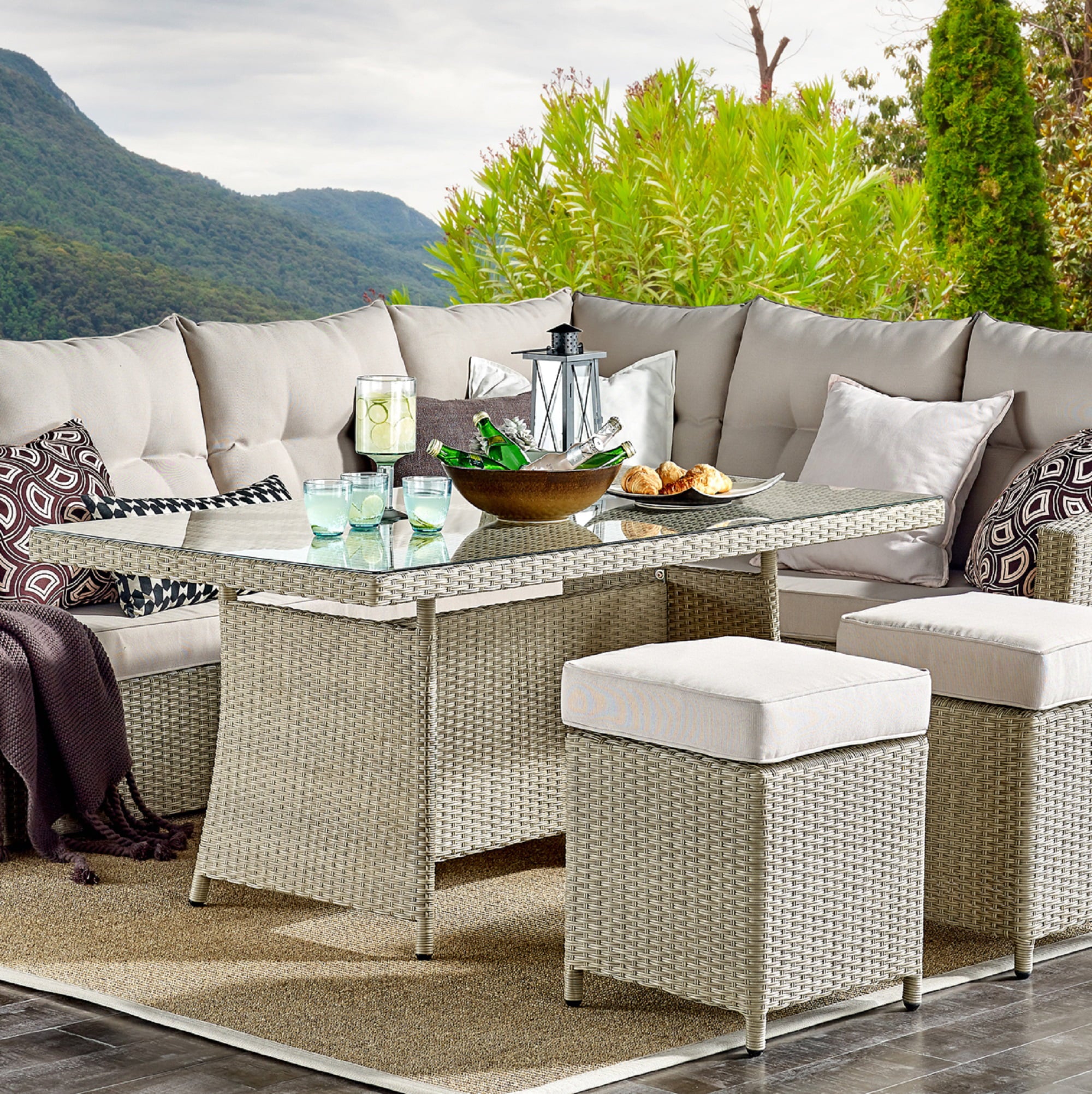 Alaterre Canaan Outdoor Resin Wicker Cocktail Table, Beige