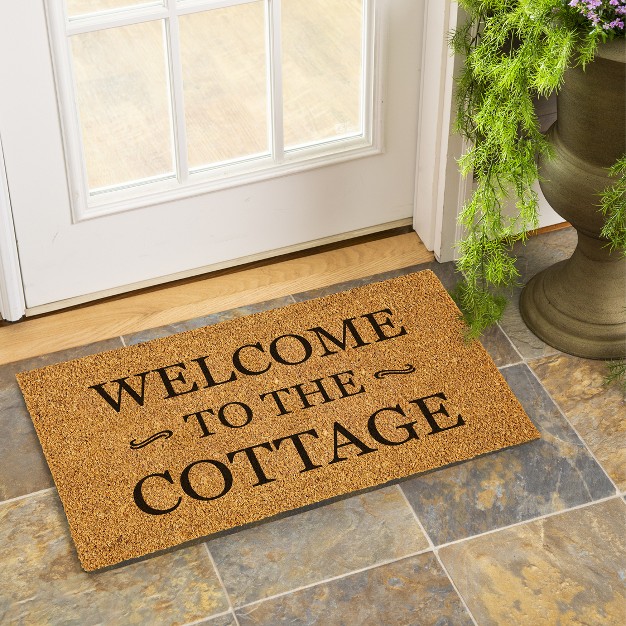 Evergreen 16 X 28 Inches Welcome To The Cottage Door Mat Non slip Rubber Backing Dirt Catching Natural Coir Indoor And Outdoor Home Decor