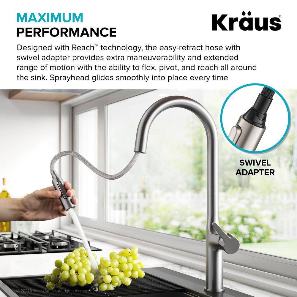 KRAUS Oletto Single Handle Pull Down Sprayer Kitchen Faucet in Matte Black KPF-3101MB