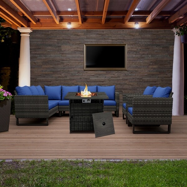 5Piece Outdoor Sectional Sofa Set with Fire Pit Table