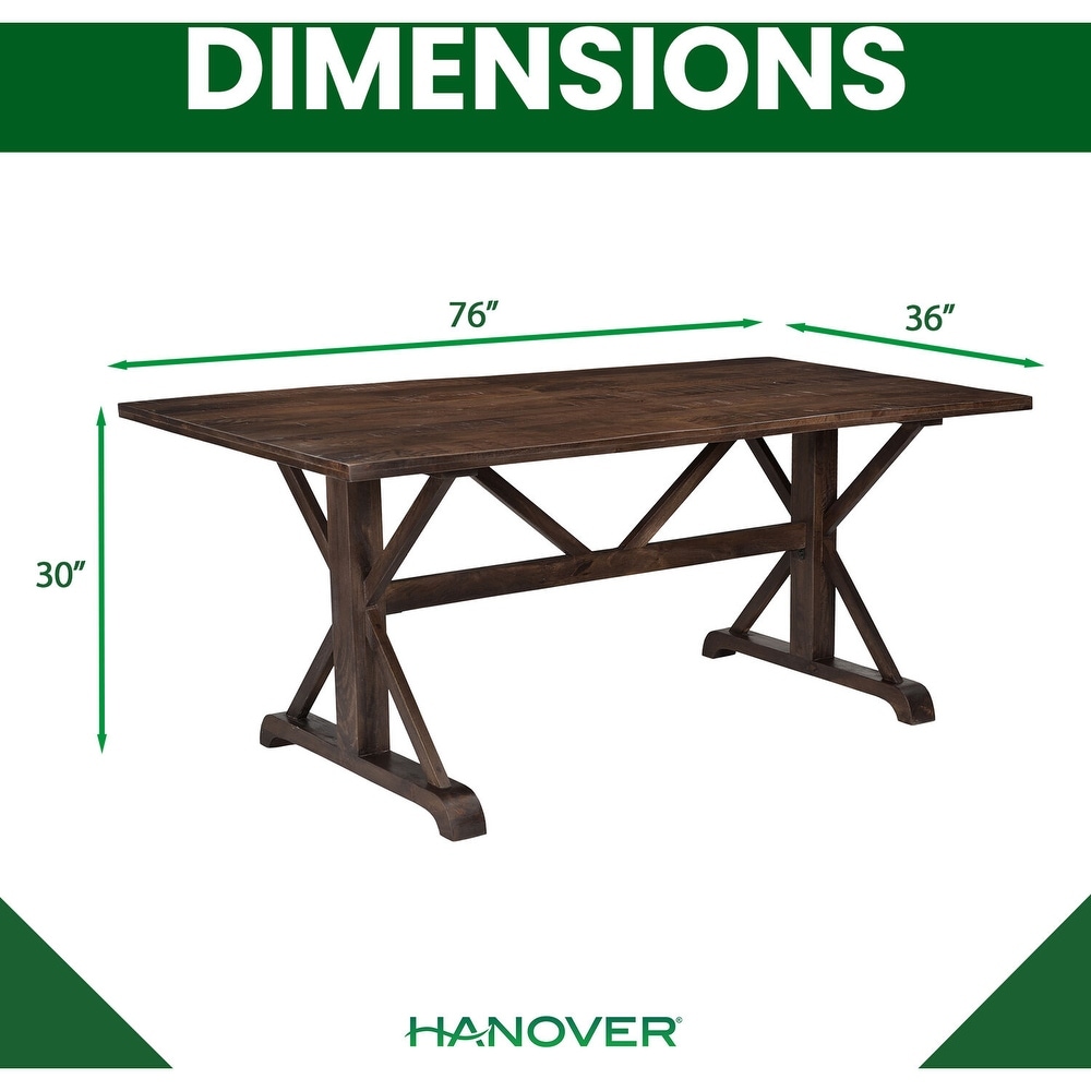 Hanover Annecy Rectangular Mango Wood Dining Table with Trestle Base  76 In. W x 36 In. D x 30 In. H