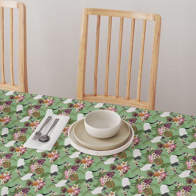 Rectangular Tablecloth， 100% Cotton， 52x104， Japanese Crane and Flowers