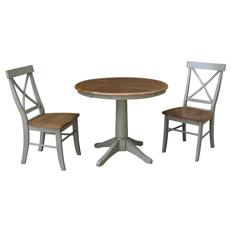 International Concepts Round Extension Dining Table and X-back Chairs 3-pc. Dining Set