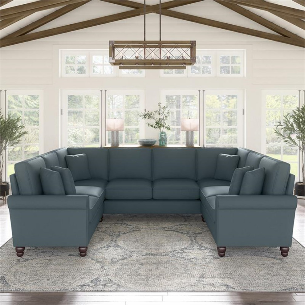 Hudson 113W U Shaped Sectional Couch in Beige Herringbone Fabric   Sectional Sofas   by Homesquare  Houzz