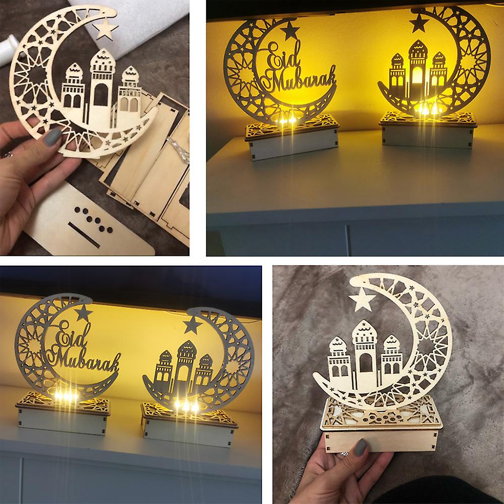 Wooden Moon L-ed Light Decoration Ramadan Eid Mubarak Home Decor Craft  3