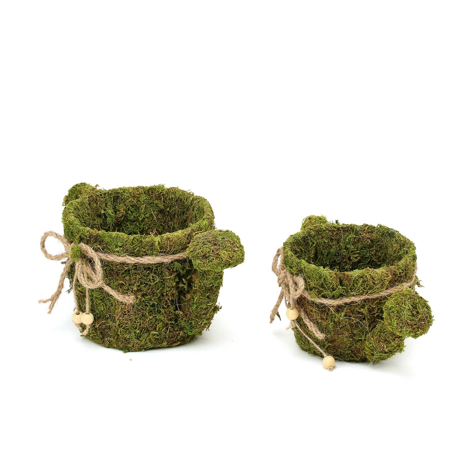 Efavormart Set of 2 |  Preserved Moss Watering Can Planter Box with Natural Braided Twine Bow - 11