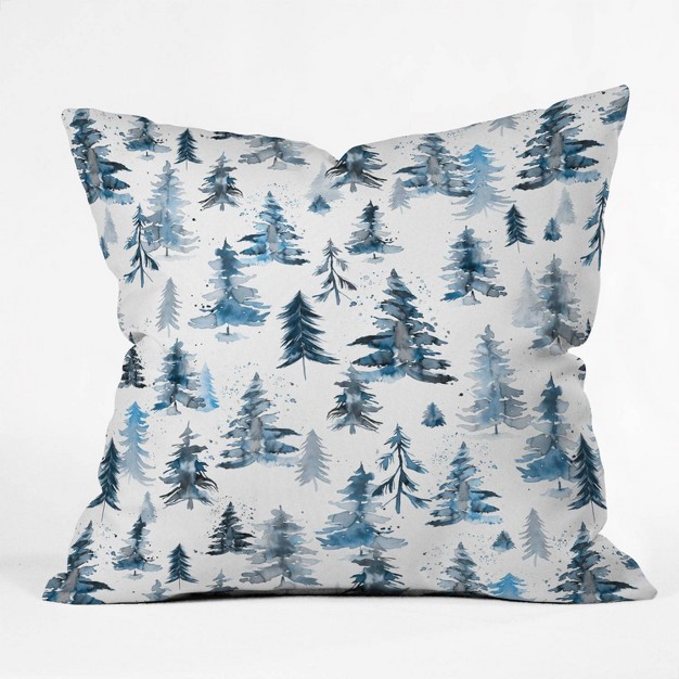 Ninola Design Watercolor Pines Spruces Square Throw Pillow Blue Deny Designs