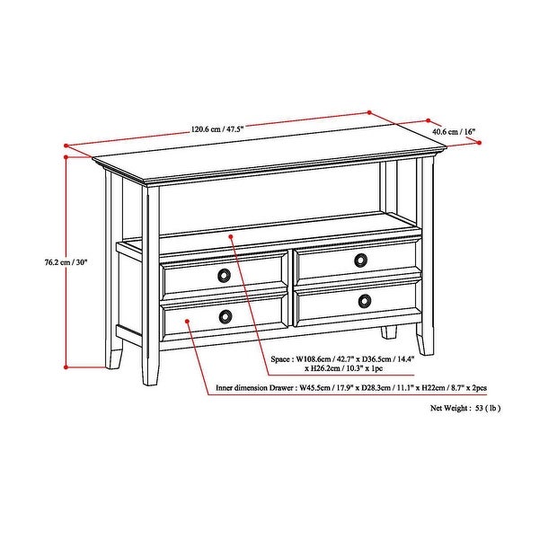 WYNDENHALL Halifax SOLID WOOD 48 inch Wide Transitional Console Sofa Table