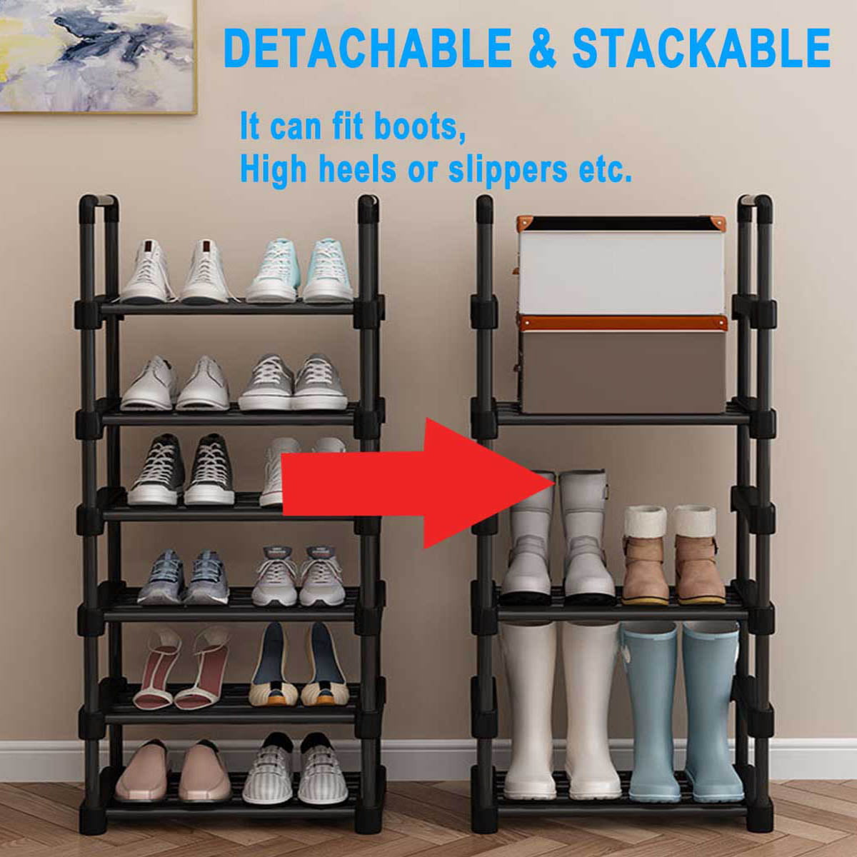 Shoe Rack Shoe Organizer， 20-24  Pairs Shoes Storage Organizer Metal StackableandRemovable Multifunctional Show Rack for Entryway，Closet and Bedroom