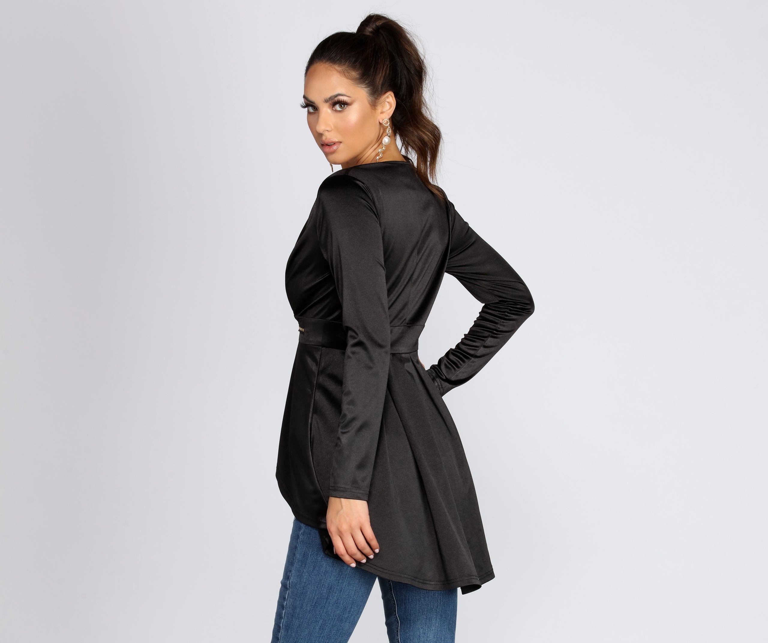 Satin Peplum High-Low Blazer