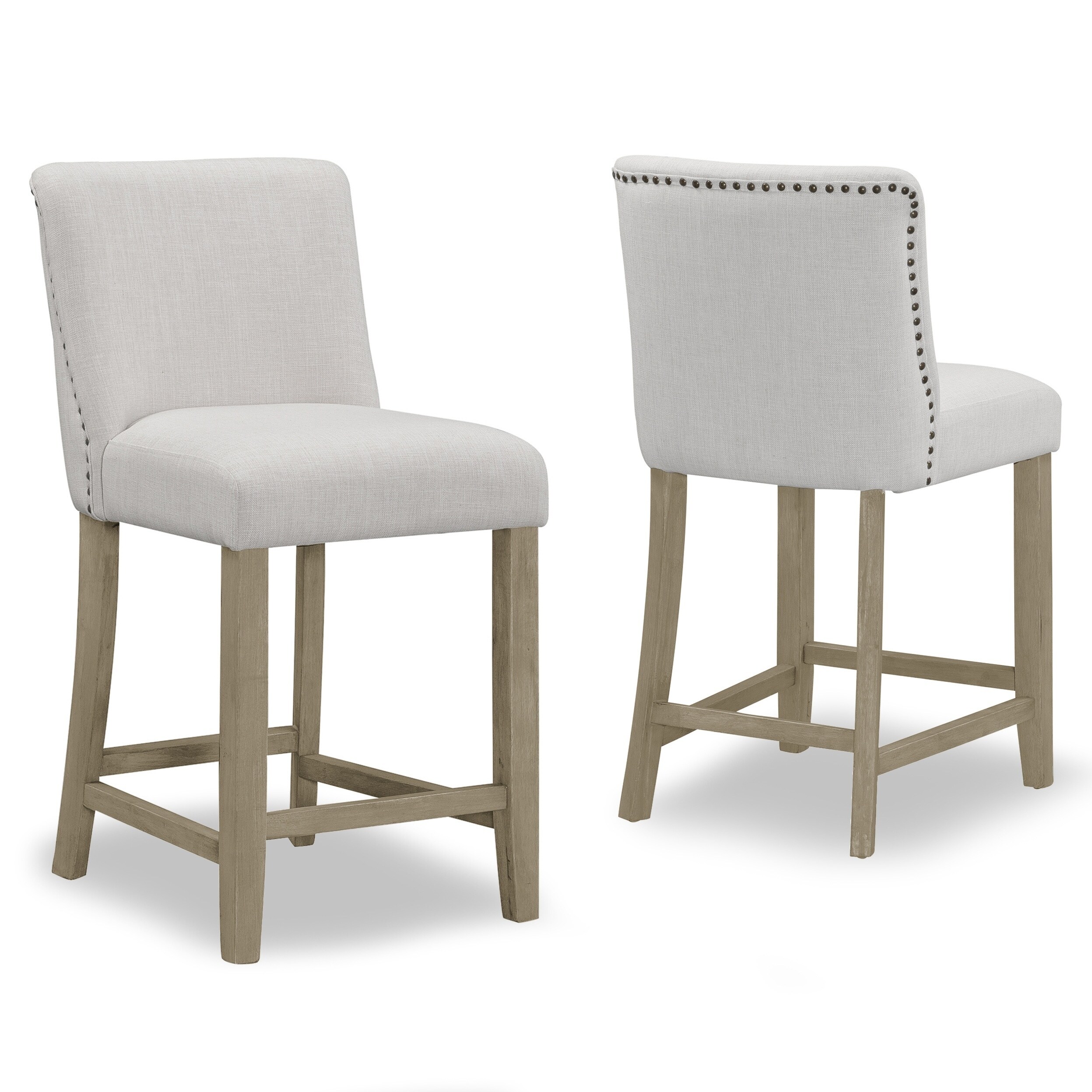 Set of 2 Aleco Beige Fabric Counter Stool with Metal Nail Head Accents