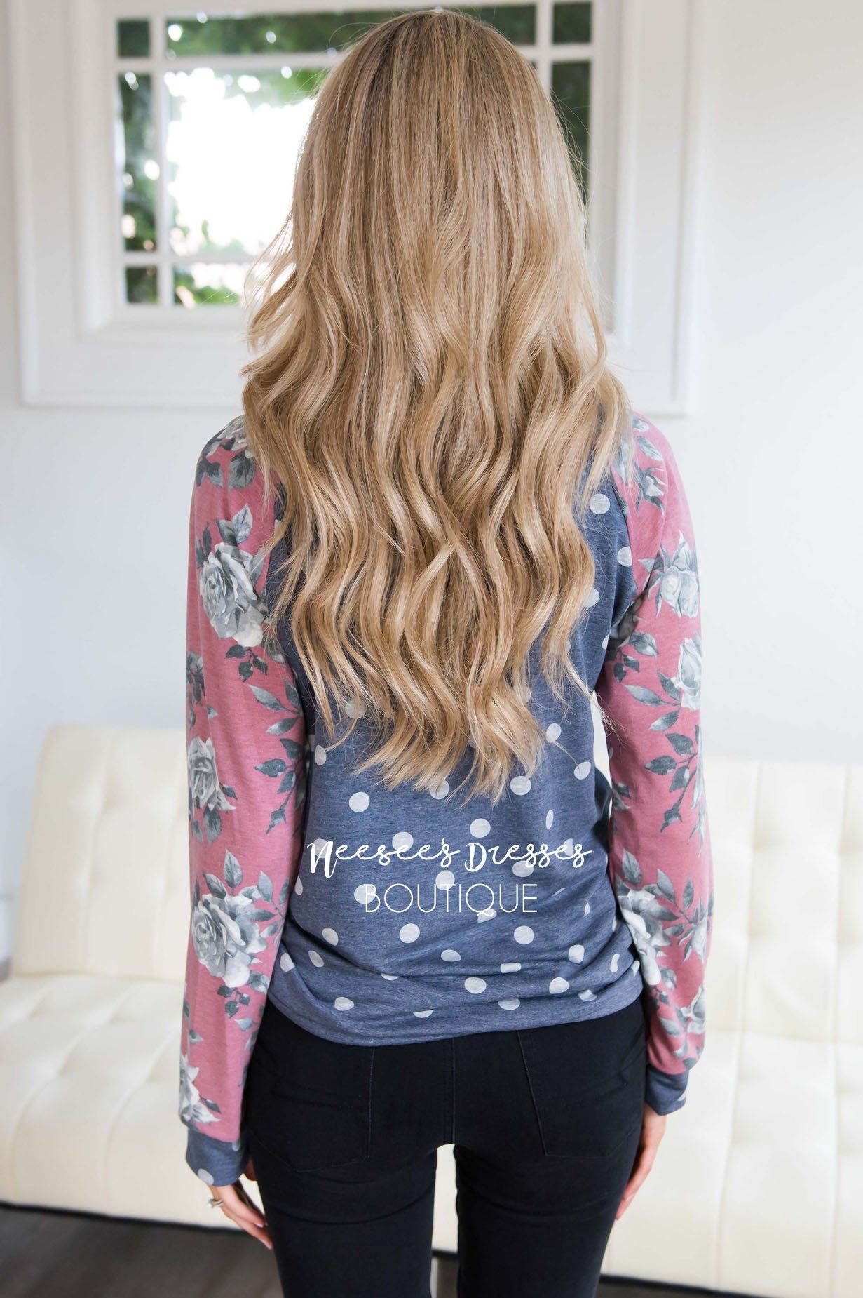 Floral Sleeve & Polka Dot Top