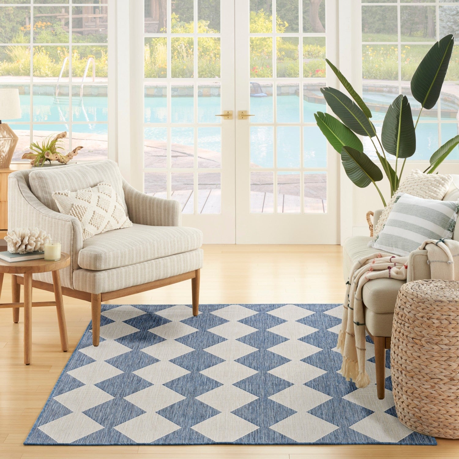 Positano Indoor/Outdoor Navy Blue Geometric Rug