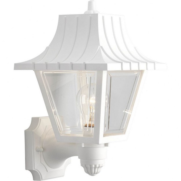 Progress Lighting Mansard 1 light Outdoor Wall Lantern White Finish Beveled Clear Acrylic Panels