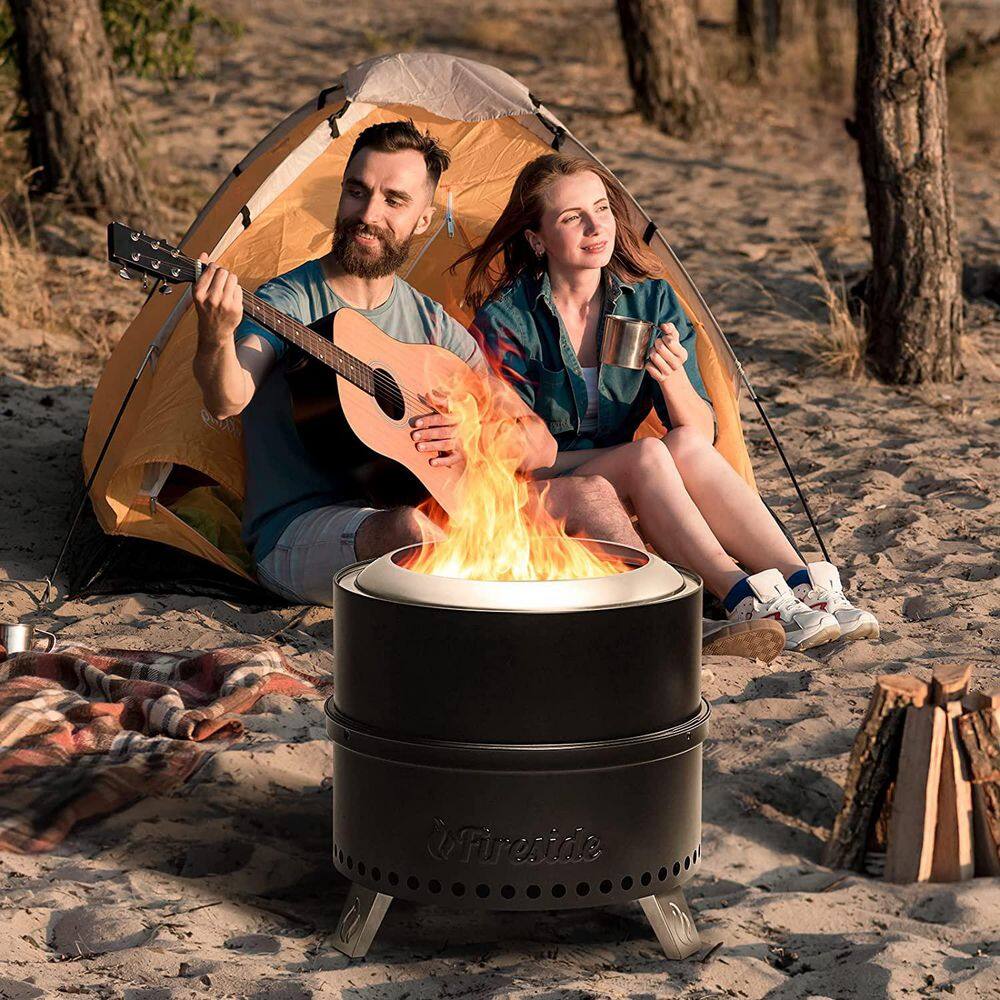 TURBRO 19 in. Smokeless Fire Pit for Outdoor Wood Burning Portable Stainless Steel Stove with Stand Nested Design Black Pluto R19 BK