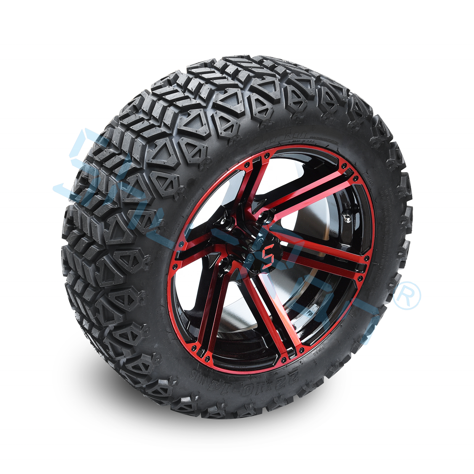 14 Inch Golf Cart Red/Glossy Black Wheels And 22x10 14'' DOT  Terrain Tires Assembly