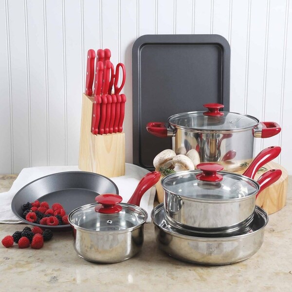 22 Piece Cookware Complete Kitchen Set in Ruby