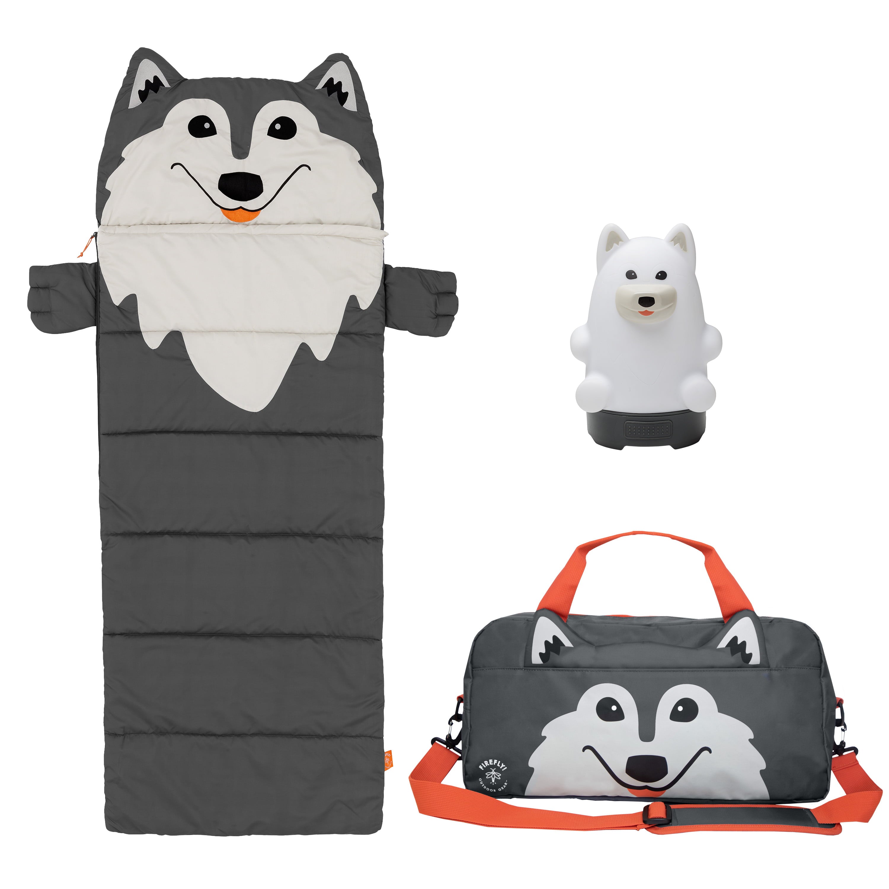 Firefly! Outdoor Gear Aspen the Wolf Kid's 3 Piece Camping Combo Set (Duffel Bag, Sleeping Bag, Lantern)