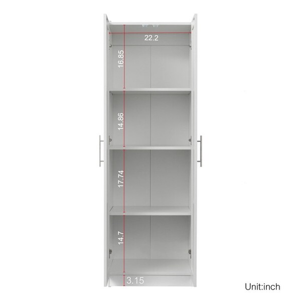 Wood High Wardrobe Cabinet with 4 Storage Spaces and 2 Doors - - 36394683