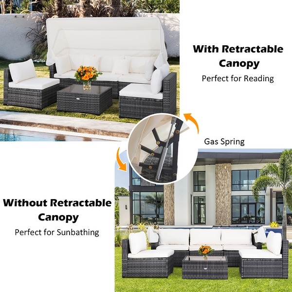 6 PCS Patio Furniture Set Conversation Set with Retractable Canopy