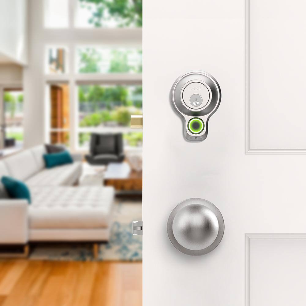 Lockly Flex Touch Satin Nickel Single-Cylinder Bluetooth Mobile App Controlled Deadbolt Lock with Biometric 3D Fingerprint PGD7YSN