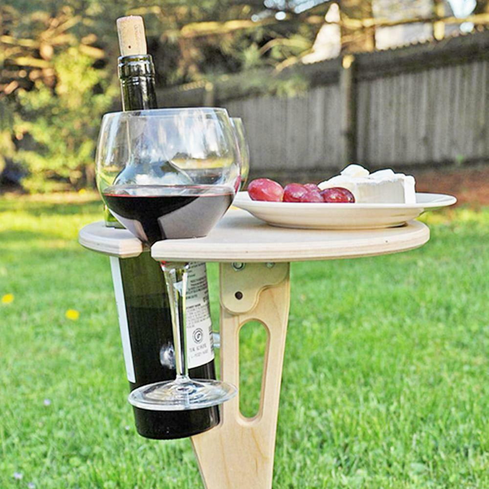 Suzicca Portable Outdoor Folding Wooden Table Glass Holder for Beach Backyard Picnic Party