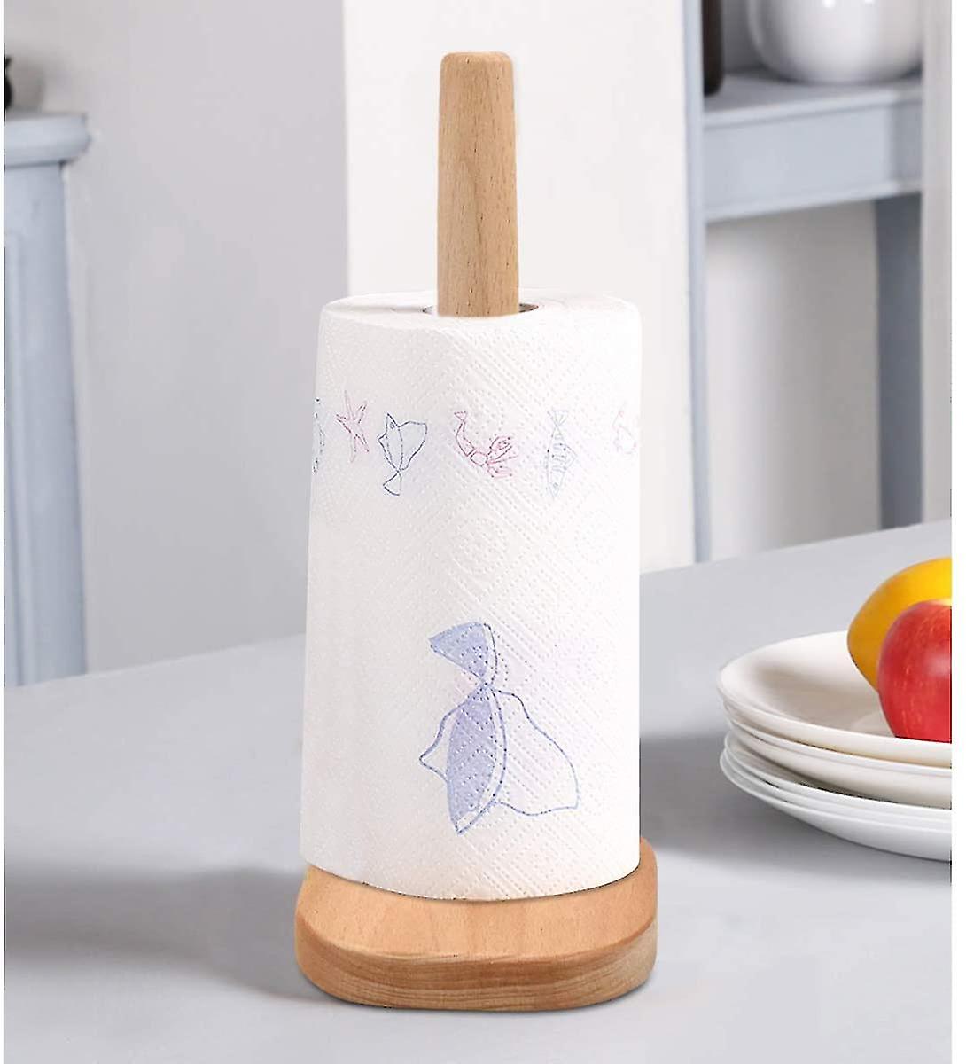 Paper Towel Rack， Kitchen Vertical Wooden Paper Roll Holder， Storage Rack