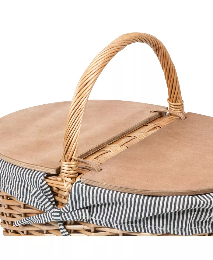 Picnic Time Country Navy and White Striped Picnic Basket