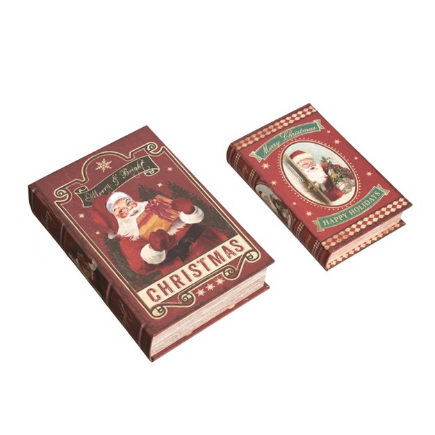 Transpac Wood 11 81 In Multicolor Christmas Nesting Santa Book Boxes Set Of 2