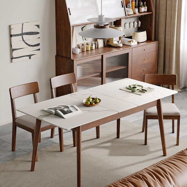 Nestfair Solid Oak Meet Dining Table with Marble Finish