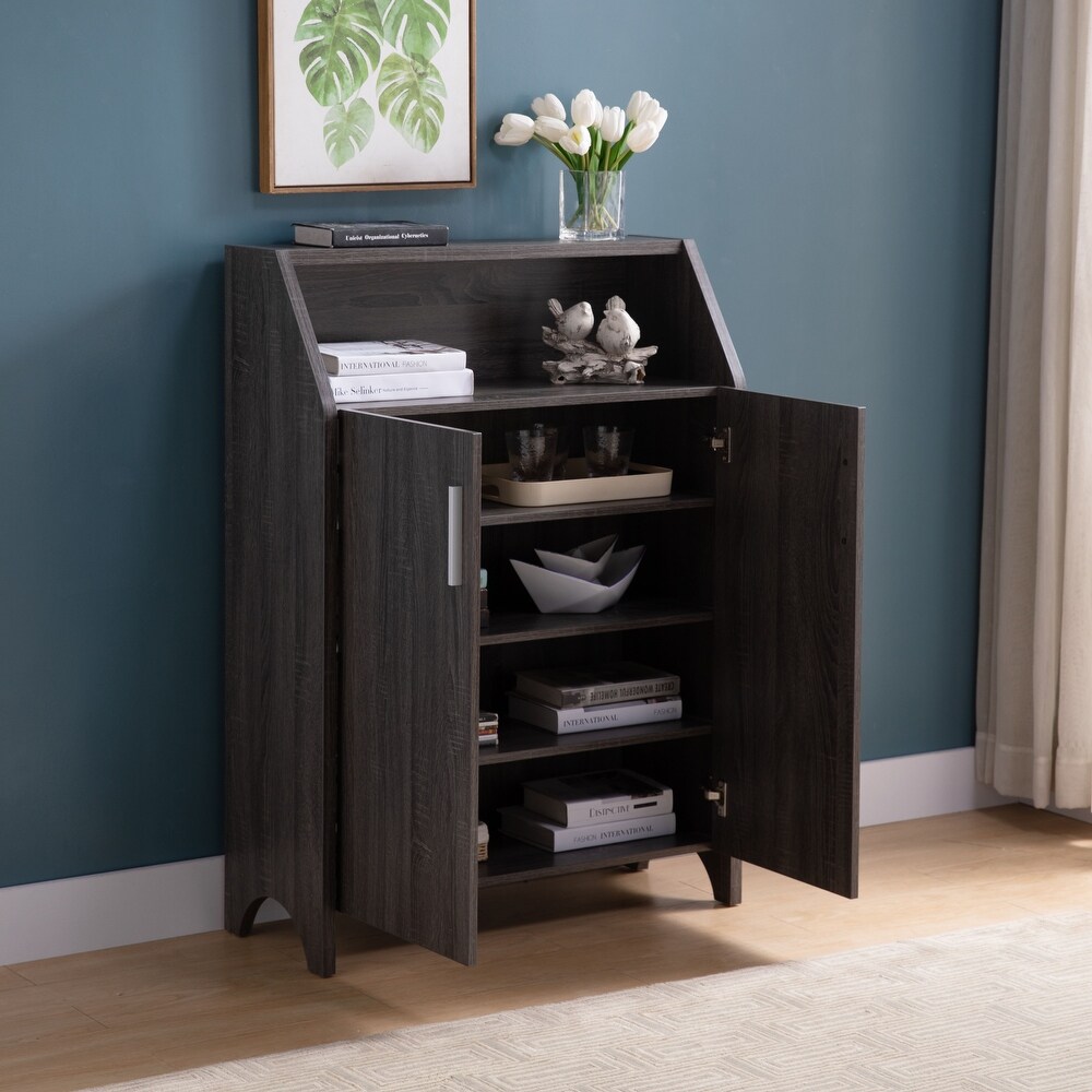 Modern Wooden Shoe Cabinet Storage Cabinet with 2 Doors and Open Shelf