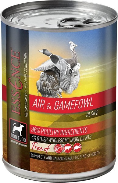 Essence Air and Game Fowl Recipe Wet Dog Food， 13-oz， case of 12