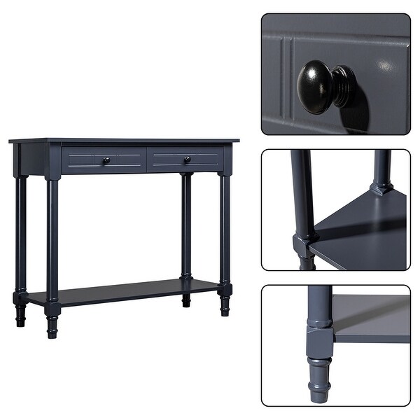 2-Tier Console Table with 2 Drawers， Sofa Table with Storage Shelves